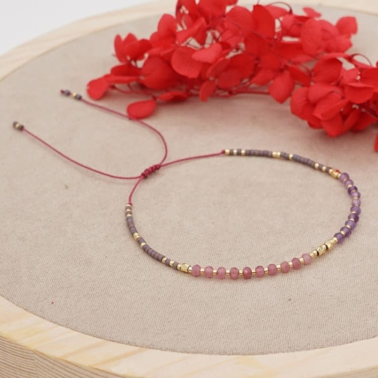 Bracelet fin Quartz fraise et Améthyste
