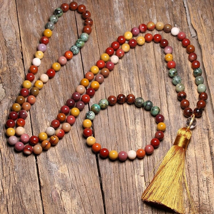 Parure collier et bracelet en jaspe mokaite et jaspe vert