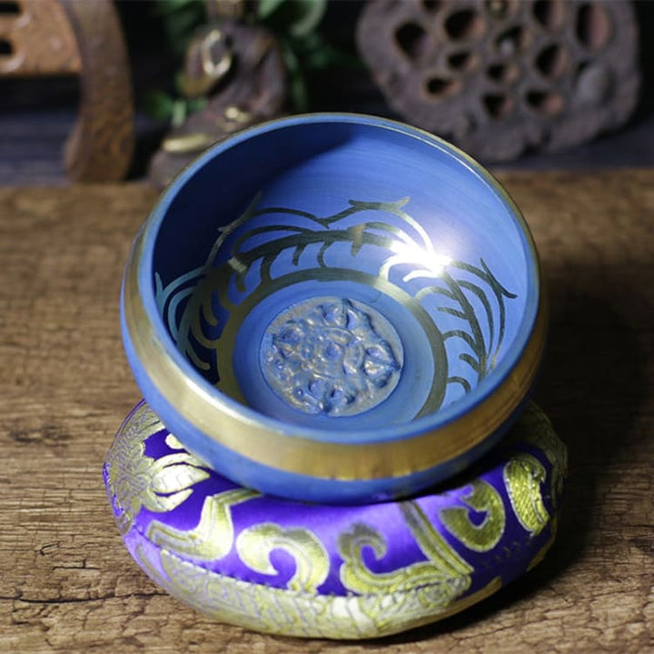 Petit Bol chantant tibétain - Design bleue avec coussin