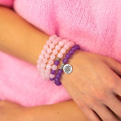Mala-Armband "Trost & Gelassenheit" 108 Perlen aus Rosenquarz und Amethyst