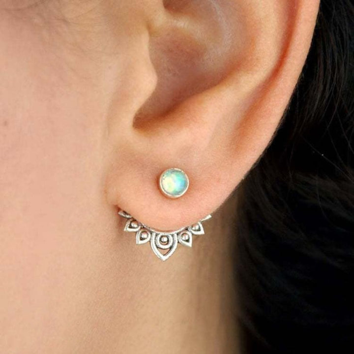 Boucle d’oreille vintage Fleur de Lotus et opale