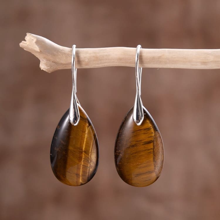 Boucles d’oreilles goutte en Œil de Tigre