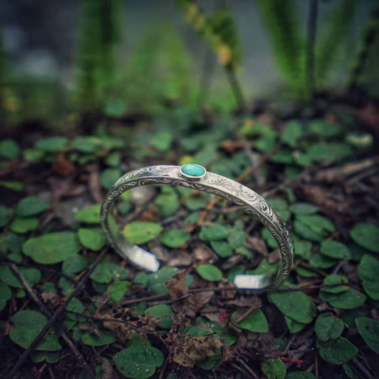Bracelet Turquoise sculpté en argent sterling 925 - bracelet