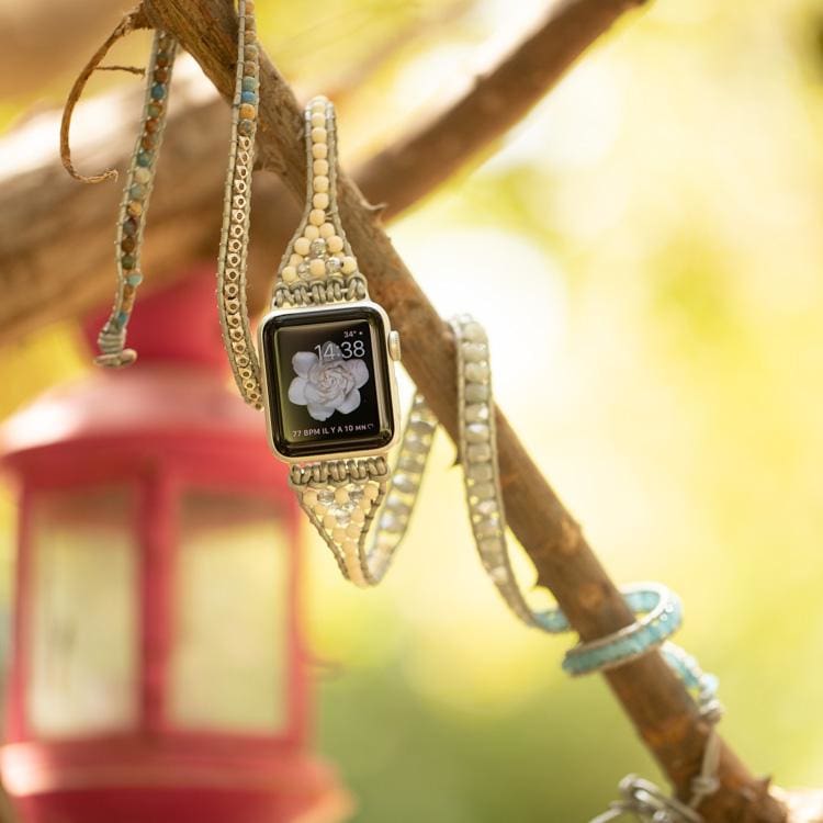 Bracelet Wrap Apple Watch Howlite et aigue marine