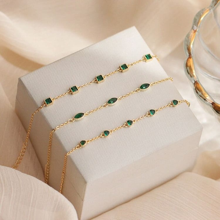 Bracelets fins en argent sterling 925 et Zircon vert