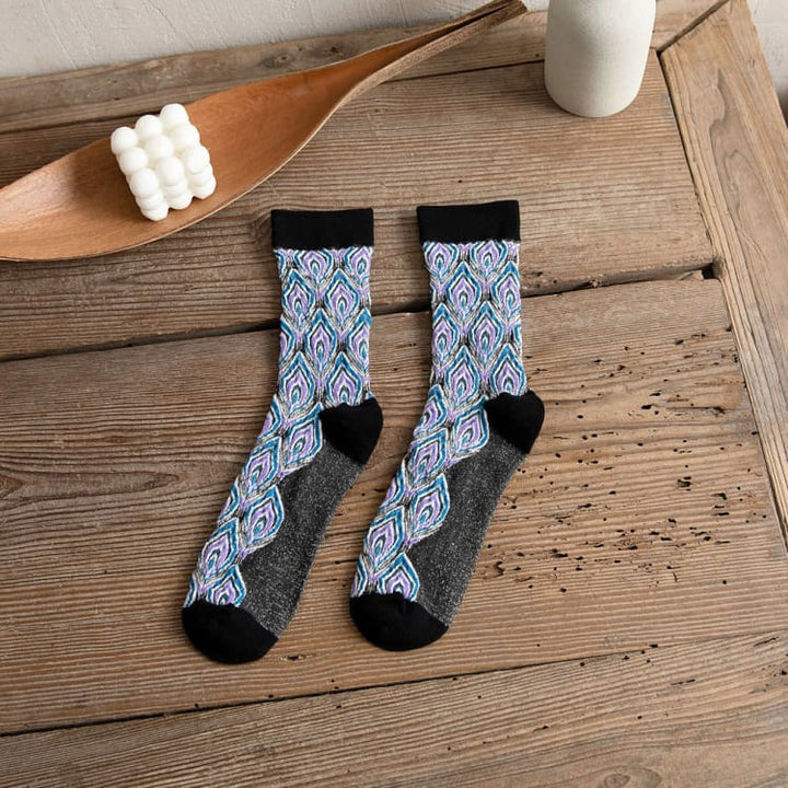 Chaussettes longues pour Femme motifs Paon - Noir - Décorations