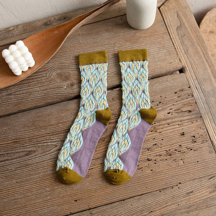 Chaussettes longues pour Femme motifs Paon - Turquoise - Décorations