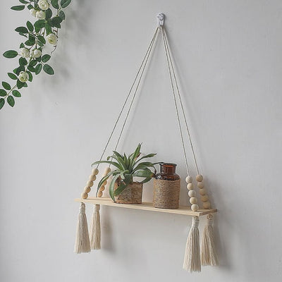 Etagère murale Zen en bois et macramé - Franges