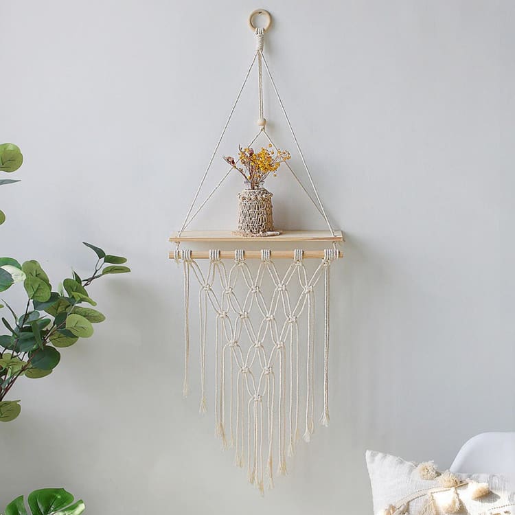 Etagère murale Zen en bois et macramé - Triangle