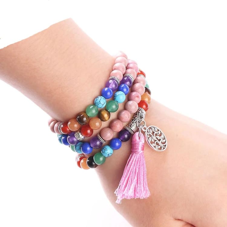 Mala-Armband 7 Chakren aus Rhodonit - Armband
