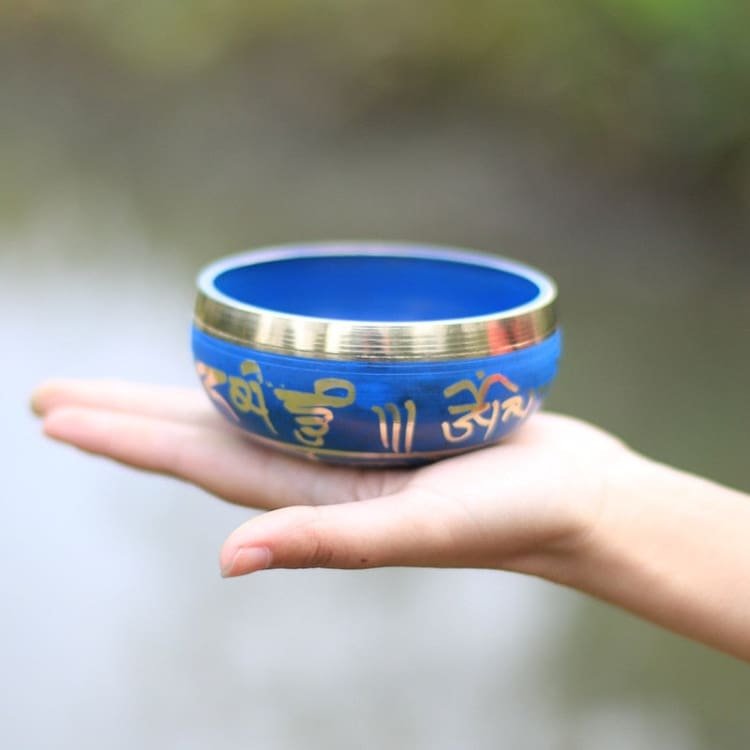 Petit Bol chantant tibétain - Design bleue avec coussin